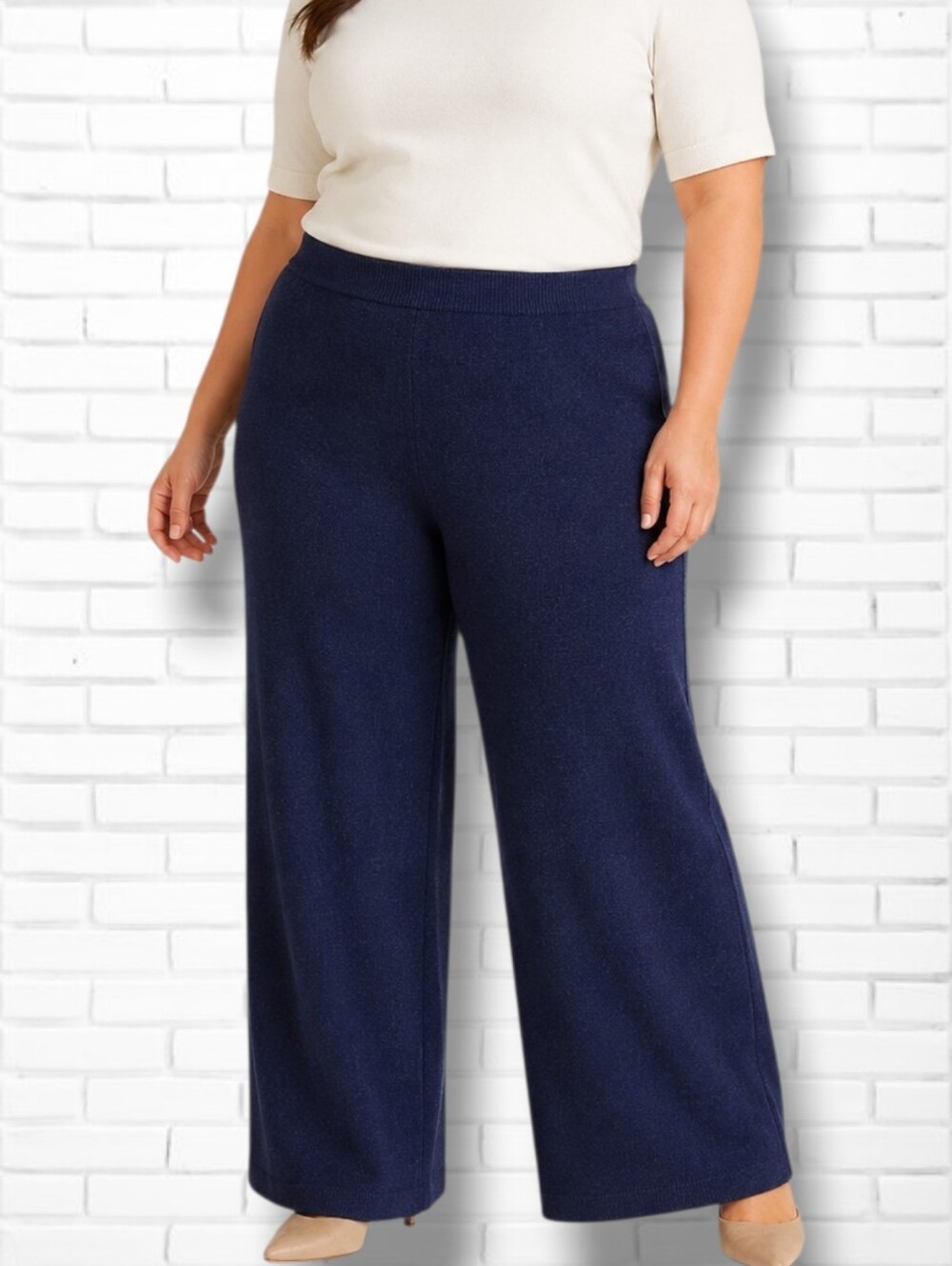 St. John Basics Navy Blue Santana Knit Pull On Straight Leg Trouser Pants Sz 10
